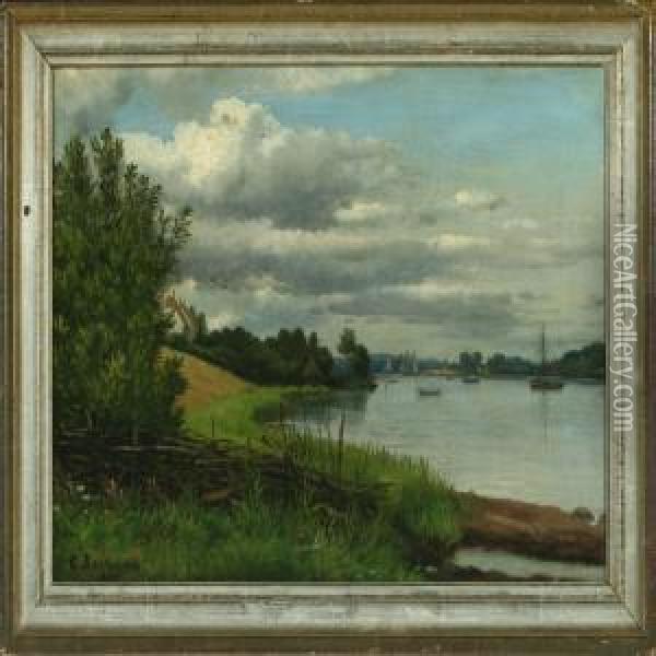 Svendborgsund Atthe Waters Between Thuro And Tasinge Oil Painting - Christian Berthelsen
