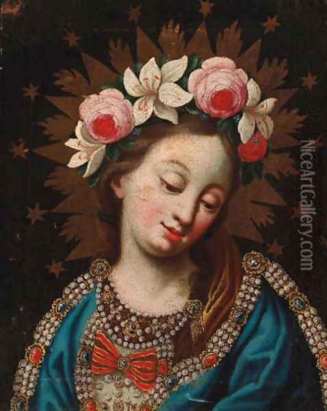 The Madonna Oil Painting - Spanish Colonial School