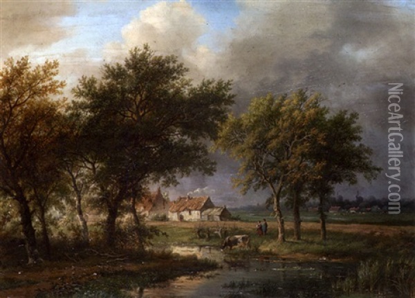 Flamische Landschaft Mit Gehoft Oil Painting - Willem Bodemann