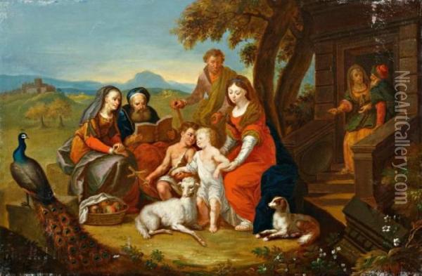 De Heilige Familie En De Jonge Johannes De Doper In Een Landschap Oil Painting - Johann Nepomuk della Croce