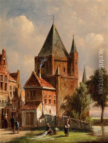 View Of Haarlem With Bleachfield Near The Amsterdamse Poort Oil Painting - Pieter Gerardus Vertin