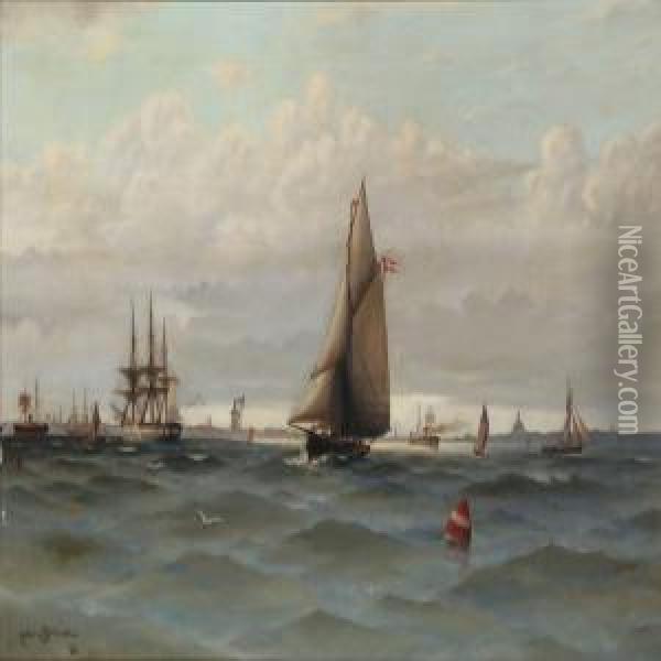 Several Ships On Copenhagen Roadstead Oil Painting - Otto Ludvig Richarde