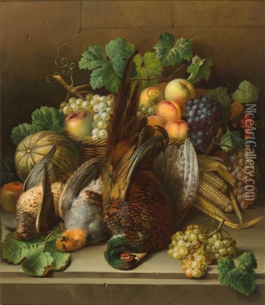 Stilleben Mit Fruchten, Fasan Und Rebhuhnern Oil Painting - Joseph Correggio