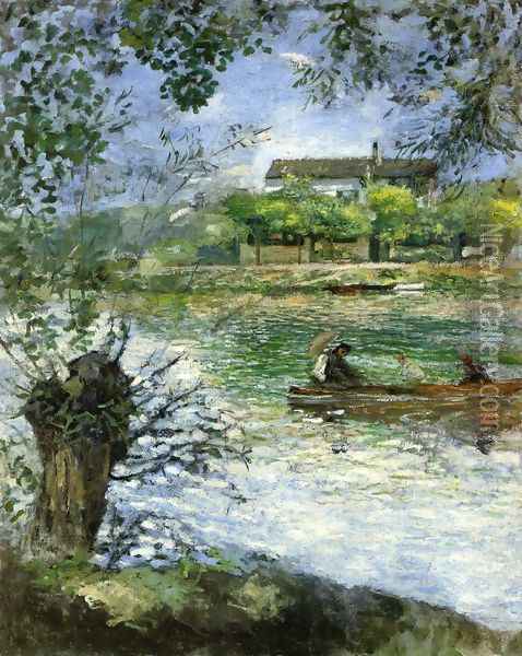 Willows and Figures in a Boat Oil Painting - Pierre Auguste Renoir
