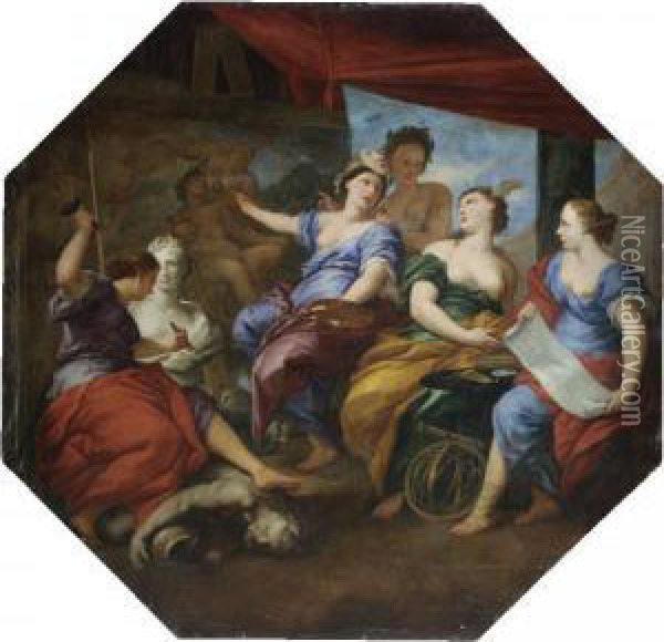 Allegories Of Sculpture, Painting, Astronomy And Poetry Oil Painting - Pietro Dandini