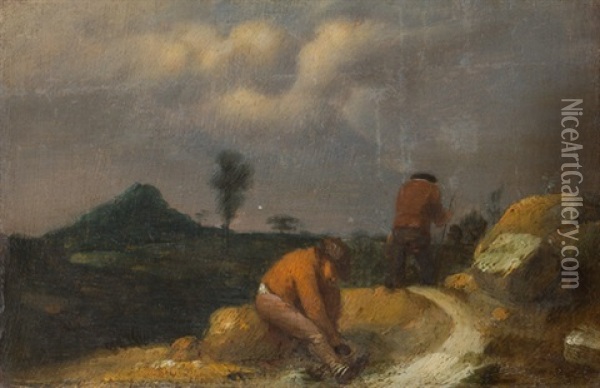 Landschaft Mit Zwei Bauern Oil Painting - Adriaen Brouwer