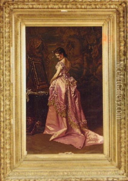 Portrait Of A Beauty In Boudoir Oil Painting - Ladislaus Bakalowicz