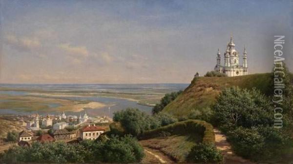 View Of Kiev From The Muraviev Gardens Oil Painting - Mikhail Konstantinovich Klodt