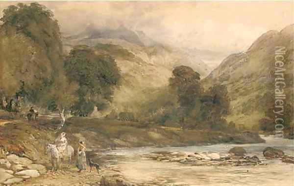 Gossiping by the river Oil Painting - David Cox