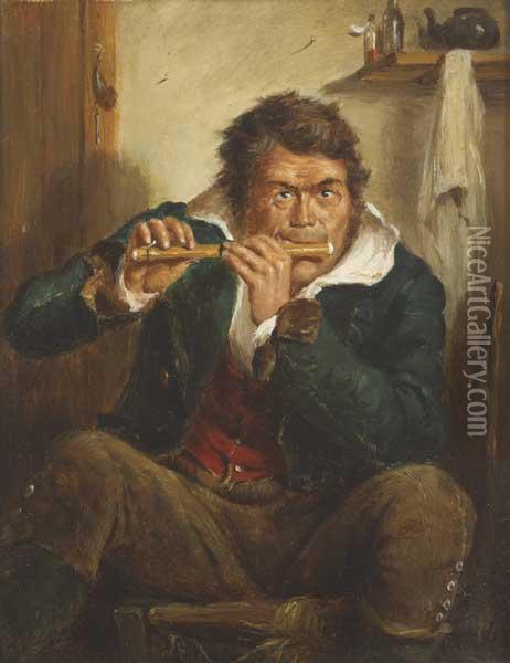 Man Playing A Pipe Oil Painting - Erskine Nicol