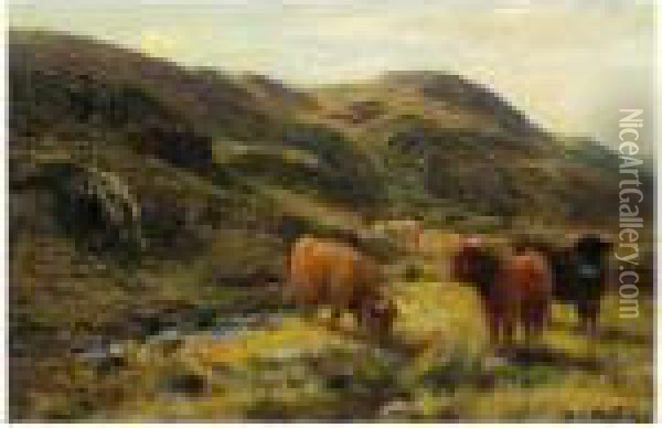 Highland Cattle Oil Painting - Louis Bosworth Hurt