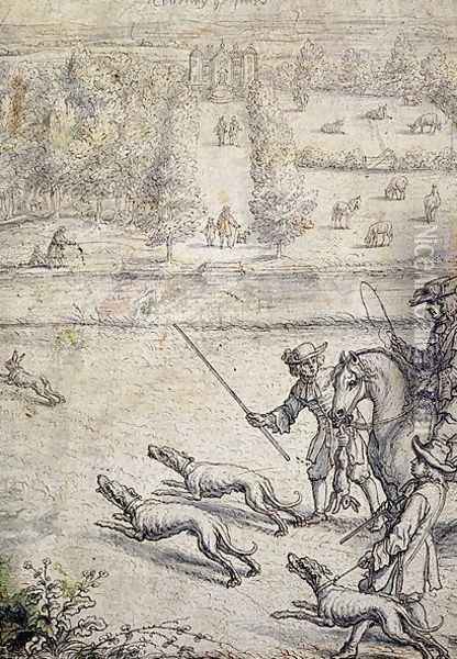 Coursing the Hare, illustration to Richard Blome's 'The Gentleman's Recreation' pub. 1686 Oil Painting - Francis Barlow
