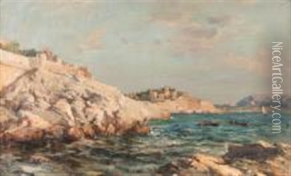 Marseille, Le Chemin Sur La Corniche Oil Painting - Luc Raphael Ponson