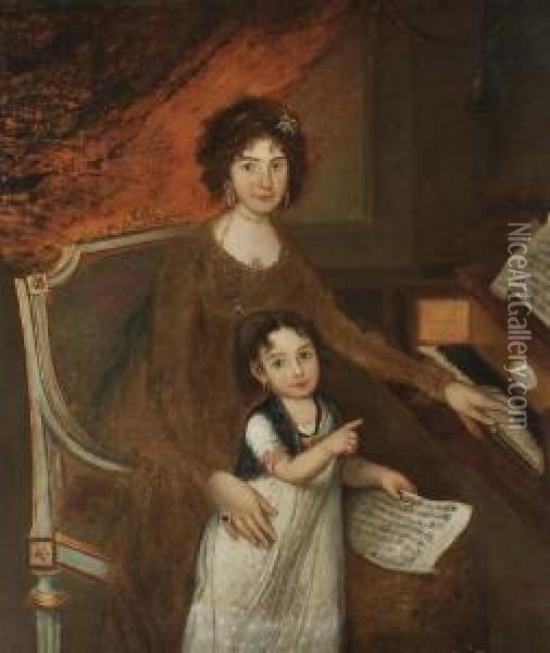 Madre Con Bambina Al Pianoforte Oil Painting - Matteo Picasso