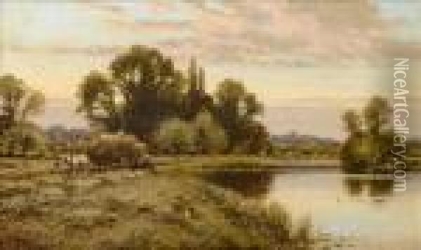 Carting Hay By The Thames Oil Painting - Alfred Augustus Glendening
