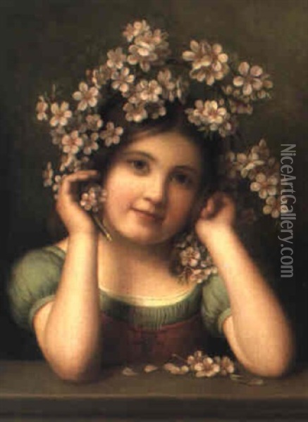 Girl With Dogwoods Oil Painting - George Henry Hall
