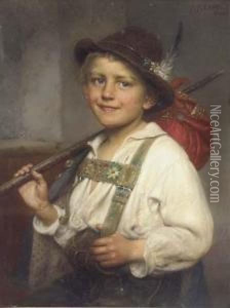 Portrait Of A Young Boy In Liederhosen Oil Painting - Johann Friedrich Engel