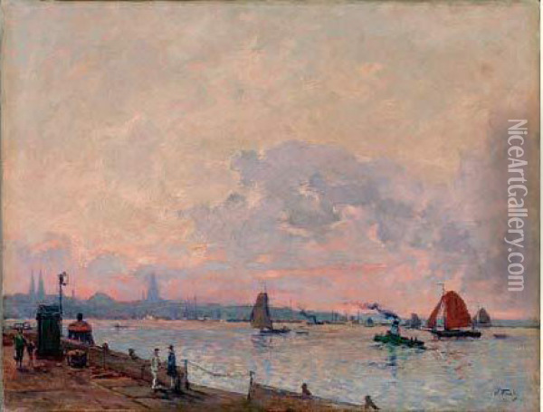 Vue Du Port D'amsterdam, Circa 1897 Oil Painting - William Georges Thornley