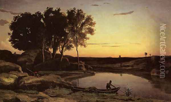 Evening Landscape Oil Painting - Jean-Baptiste-Camille Corot