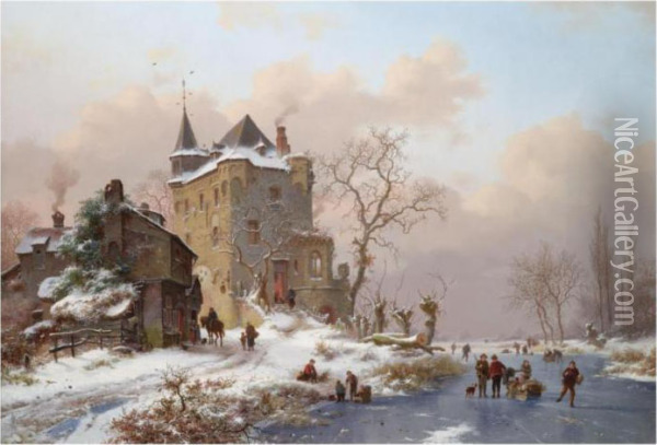 Winter Scene Near Delft Oil Painting - Frederik Marianus Kruseman