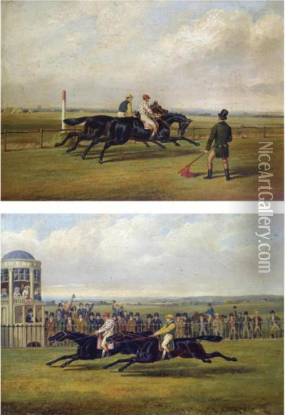 The Race Between Voltigeur And 
The Flying Dutchman At The Doncaster Cup 1850: The Start And The Finish Oil Painting - John Frederick Herring Snr