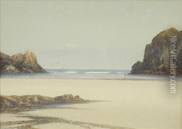 Low Tide,near Bude, Cornwall Oil Painting - Frederick John Widgery