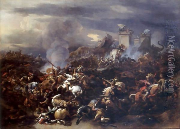 The Battle Between Alexander And Porus Oil Painting - Nicolaes Berchem