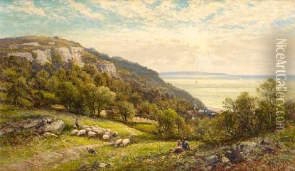 A Country Meadow Overlooking The Coast Oil Painting - Alfred Augustus Glendening Sr.