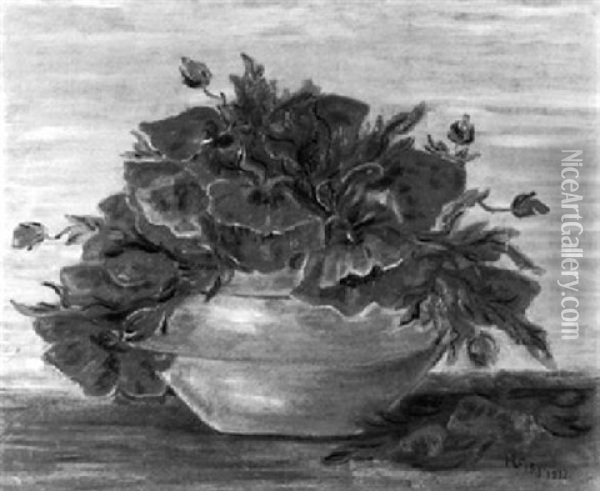 Stilleben Mit Mohnblumen In Bauchiger Grauer Vase Oil Painting - Hugo Frey