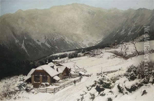 Winter Im Gebirgshof Oil Painting - Carl Julius E. Ludwig