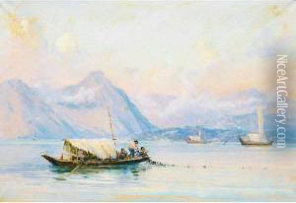 Pecheurs Sur Le Lac Oil Painting - Frederic Montenard