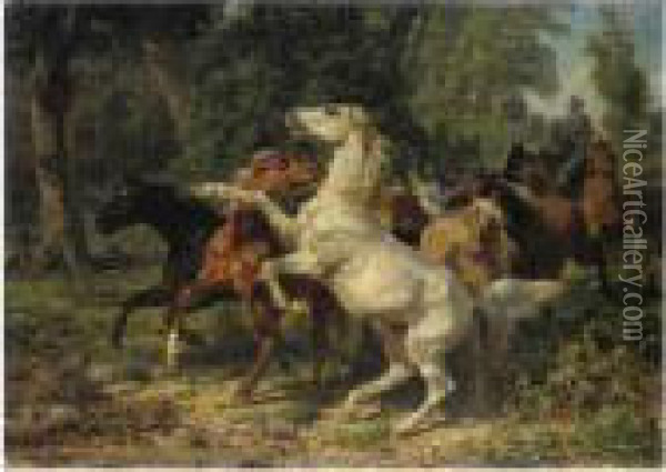Cavalli Nella Foresta Oil Painting - Filippo Palizzi