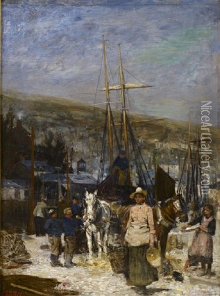 On The Pier Oil Painting - John Robertson Reid