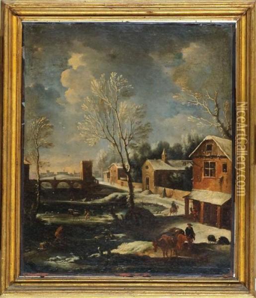 Nevicata In Valle Stura Oil Painting - Carlo Antonio Tavella