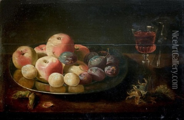 Nature Morte Avec Une Assiette De Prunes Et Deux Verres De Vin Oil Painting - Jacob Fopsen van Es