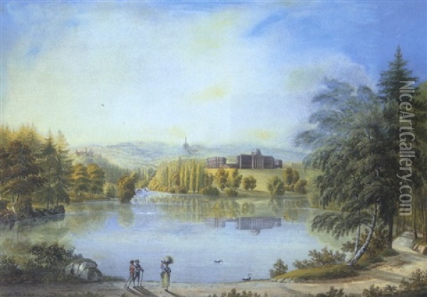 Blick Auf Schloss Wilhelmshohe Bei Kassel. Im Hintergrund Der Herkules Oil Painting - Johann Heinrich Bleuler the Younger