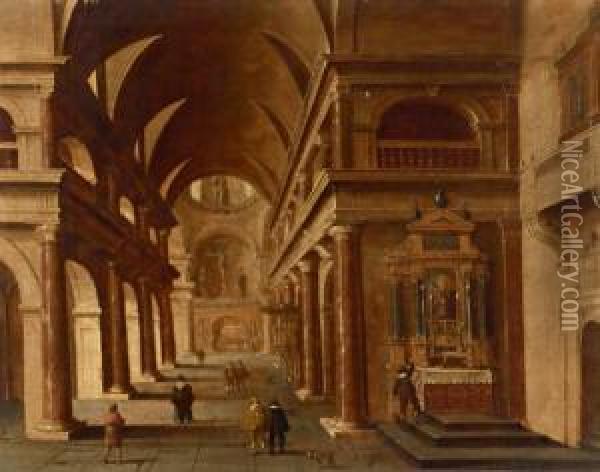 Interno Di Chiesa Barocca Con Figure Oil Painting - Jan J. Van Baden