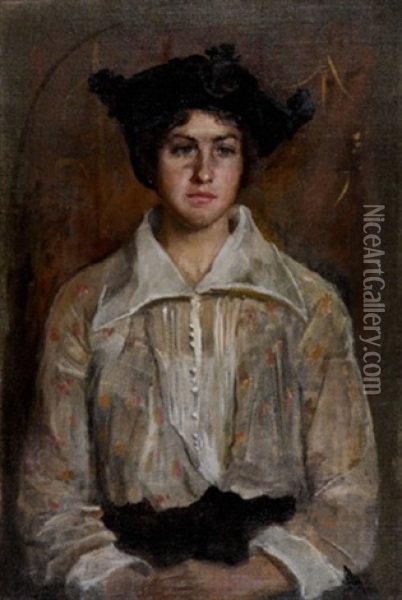 The Black Hat Oil Painting - Sarah Henrietta Purser