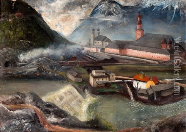 Landskap, Innsbruck (sketch; Verso) Oil Painting - Martin Aberg