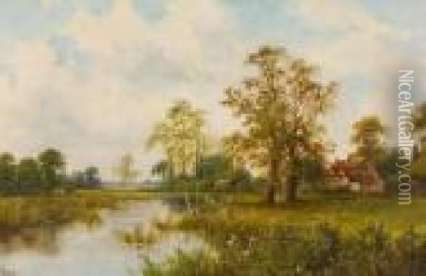 River Landscape Oil Painting - John Henry Boel