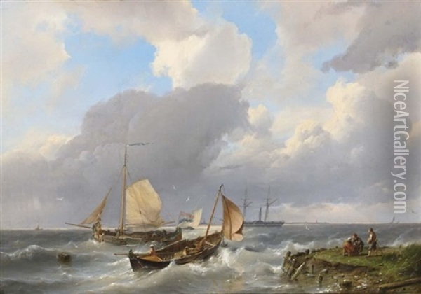 Shipping Off The Coast Oil Painting - Hermanus Koekkoek the Elder