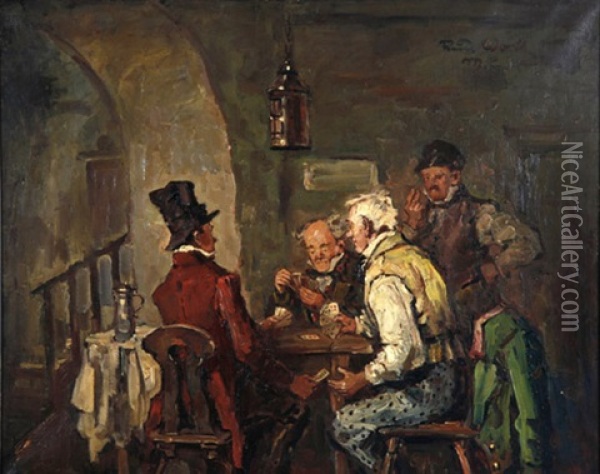 Herrenrunde Beim Kartenspiel Im Wirtshaus Oil Painting - Rudolf Robert Wolf
