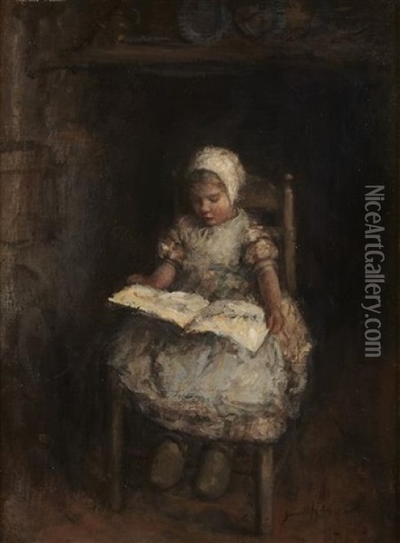 Learning To Read Oil Painting - Robert Gemmell Hutchison
