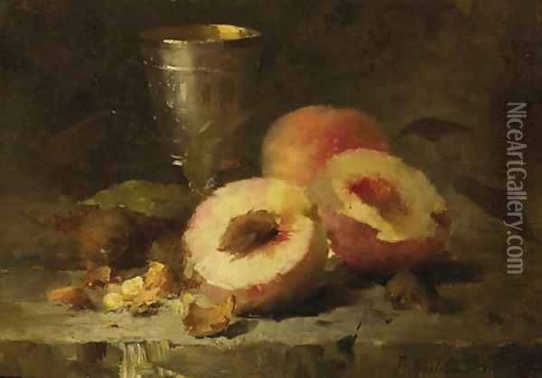 A still life with peaches Oil Painting - Frans Mortelmans