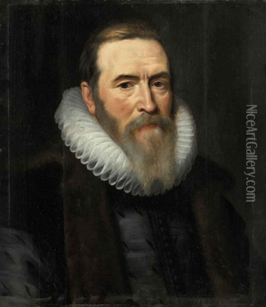 Portrait Of Johan Van Oldenbarnevelt In A Fur-lined Coat And White Ruff Oil Painting - Michiel Janszoon van Mierevelt