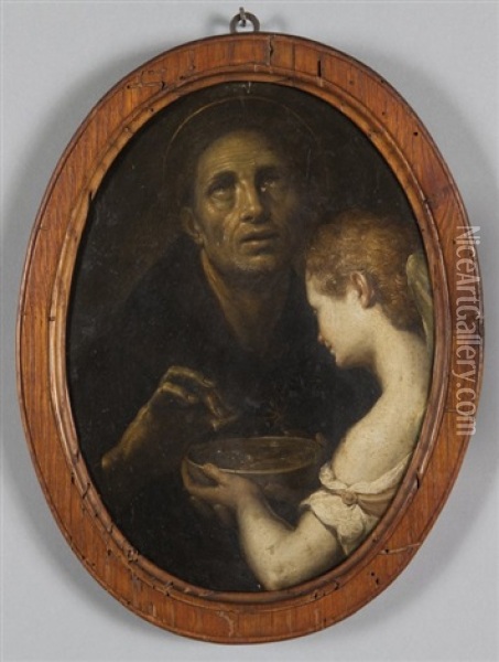 Santo Con Angelo Oil Painting - Antonio (il Sordo) Viviani