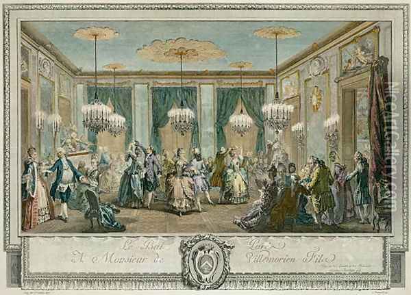 The Evening Dress Ball at the House of Monsieur Villemorien Fila, engraved by L. Provost Oil Painting - Augustin de Saint-Aubin
