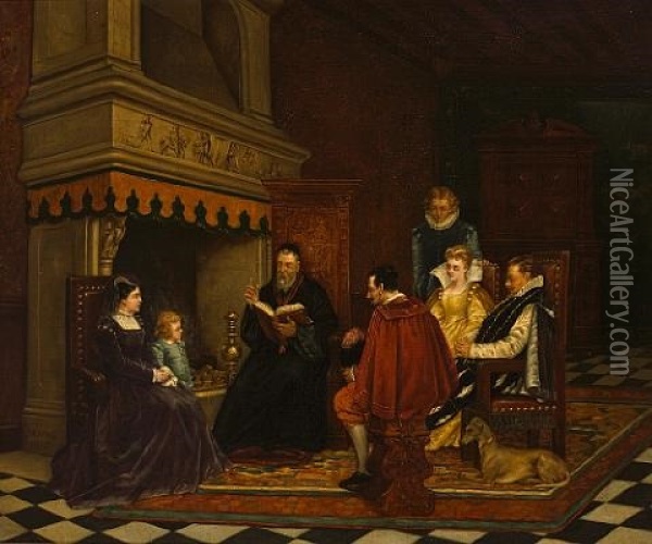 An Interior With Figures In The Time Of Catherine De Medici Oil Painting - Charles Louis Kratke