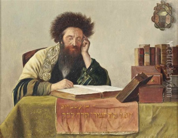 A Rabbi Reading The Talmud Oil Painting - Isidor Kaufmann