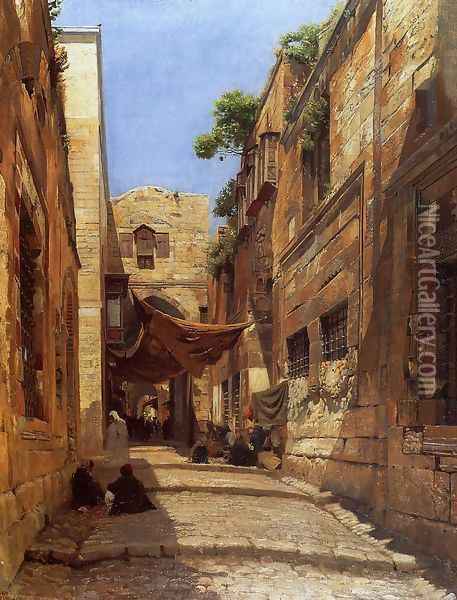 David Street in Jerusalem Oil Painting - Gustave Bauernfeind